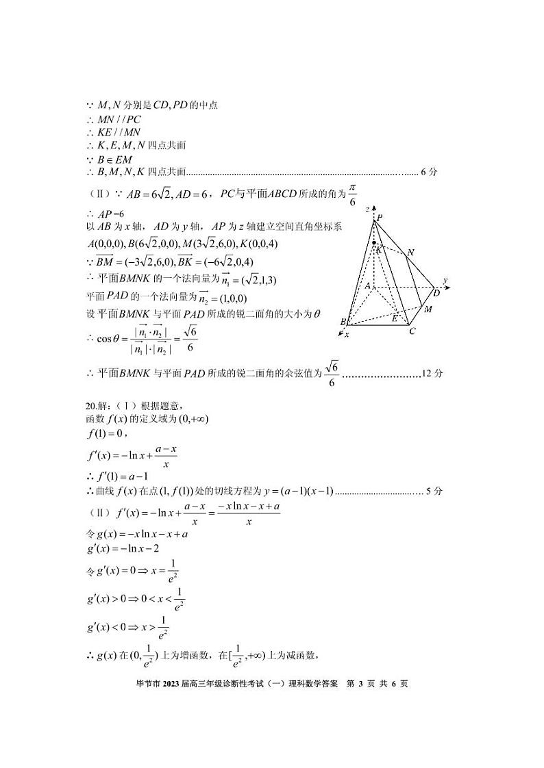 2023届贵州省毕节市高三第一次诊断性考试（一模）理数答案第3页