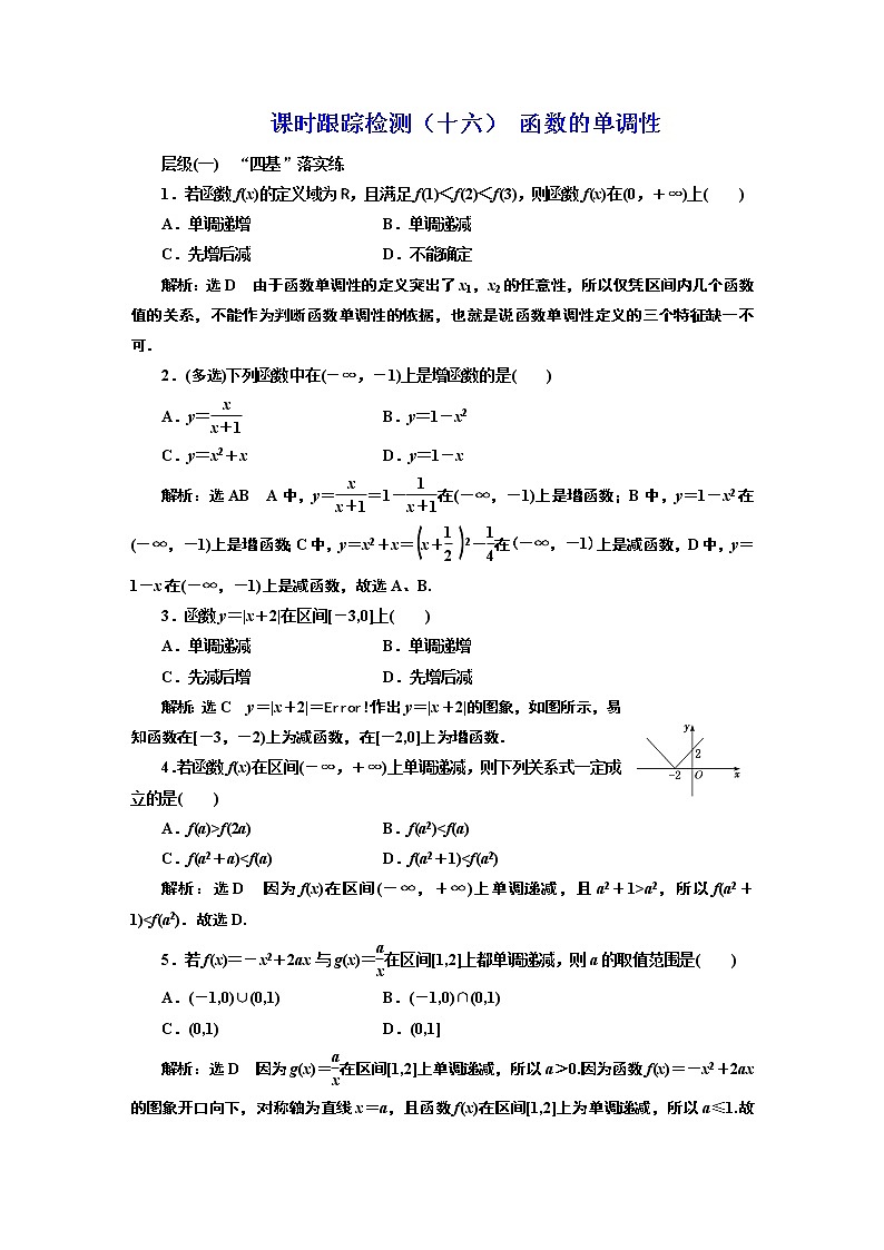 课时跟踪检测（十六） 函数的单调性第1页