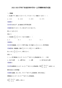 2022-2023学年广东省深圳中学高一上学期期中数学试题（解析版）