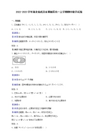 2022-2023学年湖北省武汉市黄陂区高一上学期期中数学试题（解析版）