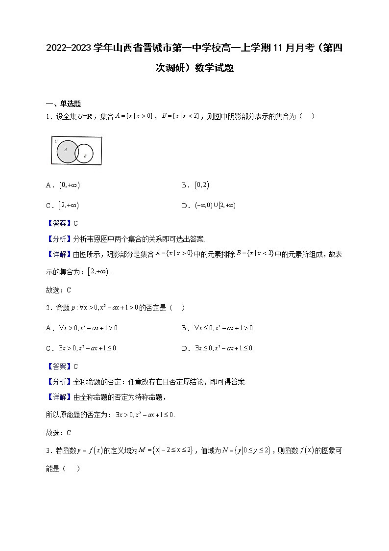 2022-2023学年山西省晋城市第一中学校高一上学期11月月考（第四次调研）数学试题（解析版）01