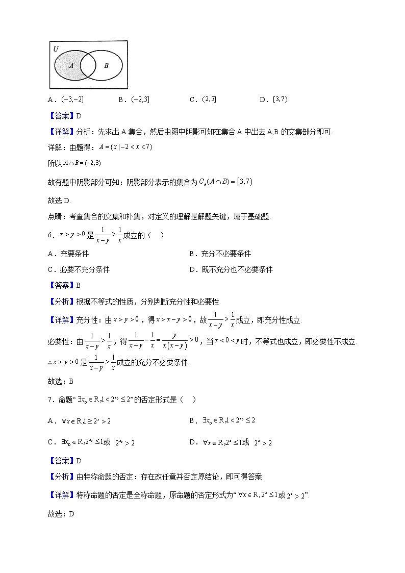2022-2023学年陕西省咸阳市高新一中高一上学期期中数学试题（A卷）（解析版）03