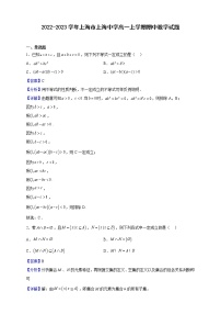2022-2023学年上海市上海中学高一上学期期中数学试题（解析版）