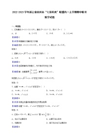 2022-2023学年浙江省杭州市“七彩阳光”联盟高一上学期期中联考数学试题（解析版）