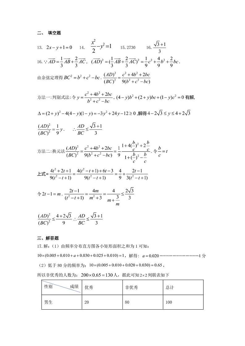 文科数学参考答案第2页