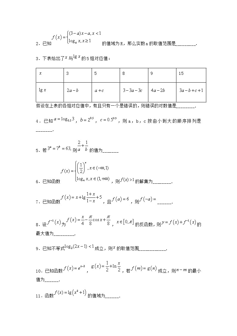 北师大版（2019）必修第一册3-3对数函数y=logax的图象和性质课时作业含答案2第2页