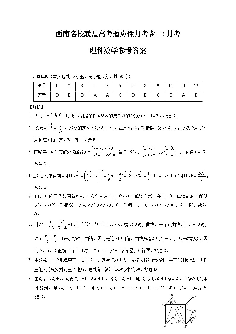 2021届云南师范大学附属中学高三高考适应性月考卷（五）数学（理）试题 PDF版01