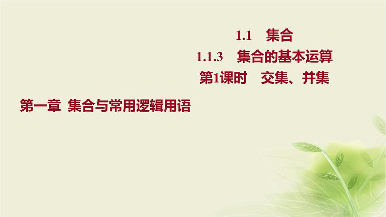 人教B版高中数学必修第一册1-1-3集合的基本运算第1课时交集、并集课件第1页