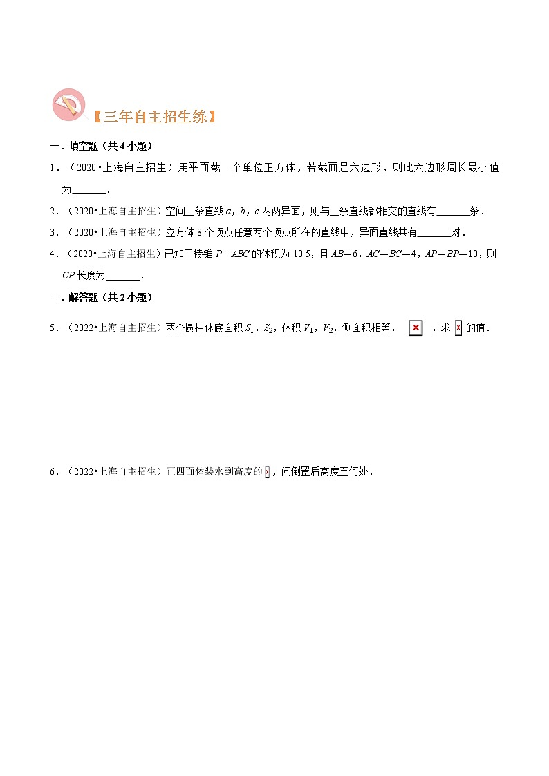 专题10 立体几何初步必考题型（真题、自招、模拟）分类训练-高考数学二轮复习讲义+分层训练（上海高考专用）03