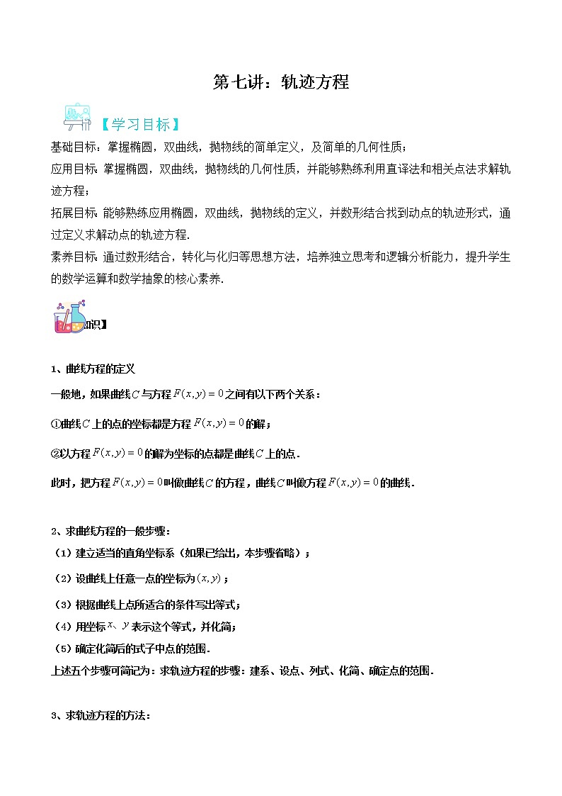 圆锥曲线专题复习第七讲：轨迹问题（解析版）第1页