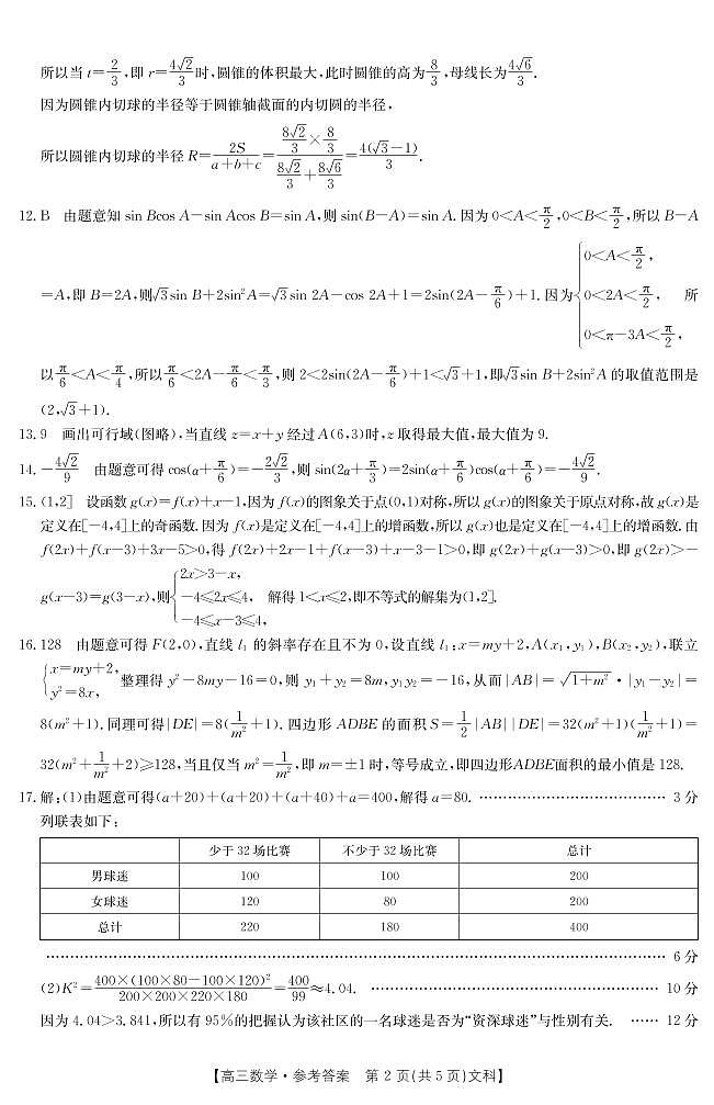 2023江西省5市重点中学高三下学期2月阶段性联考试题数学（文）图片版含解析02