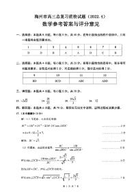 2022届广东省梅州市高三下学期4月总复习质检（二模）数学试题（PDF版）