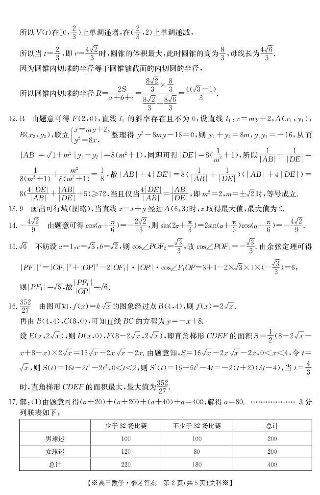内蒙古2022-2023学年高三下学期联考数学（文）答案第2页