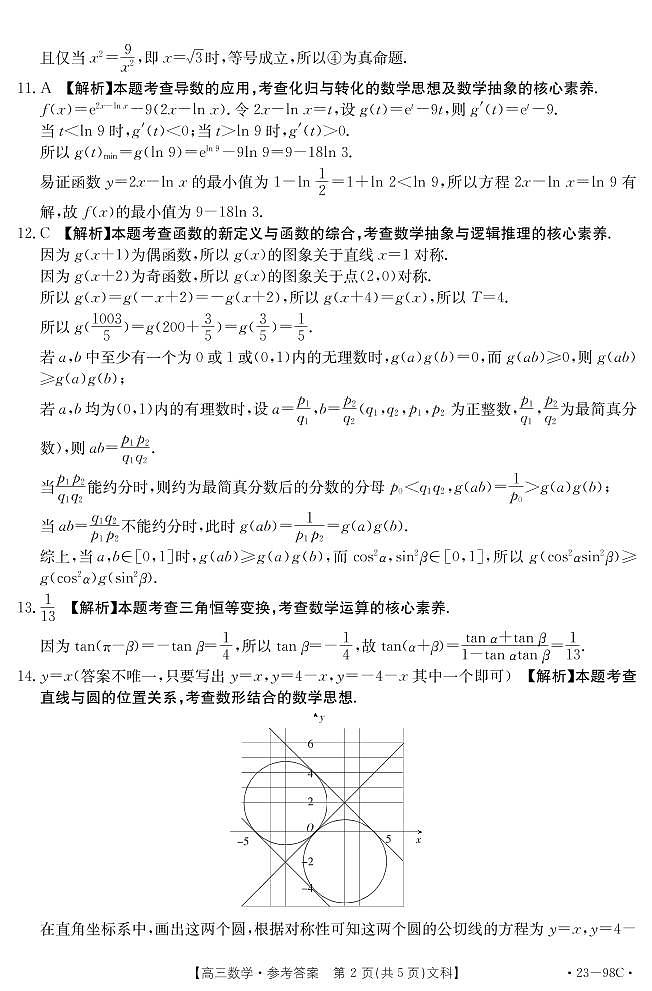 数学98C文科答案第2页