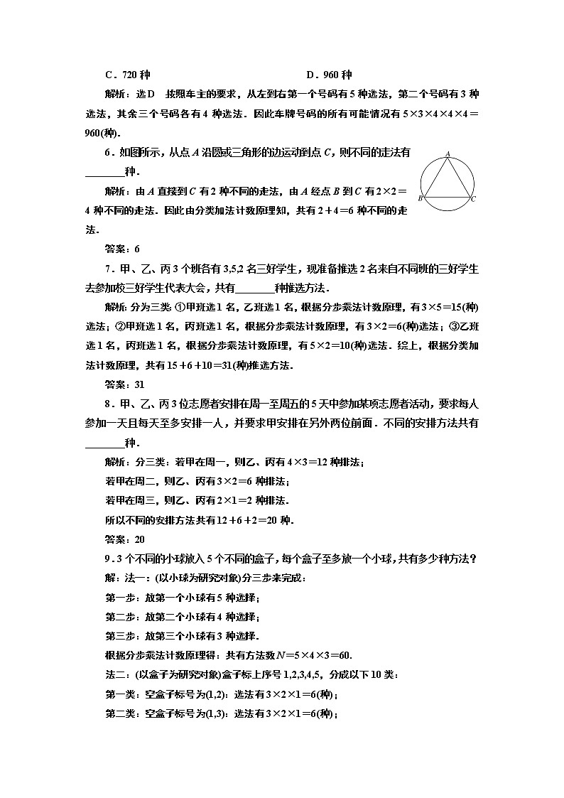 课时跟踪检测（二）  分类加法计数原理与分步乘法计数原理的应用02