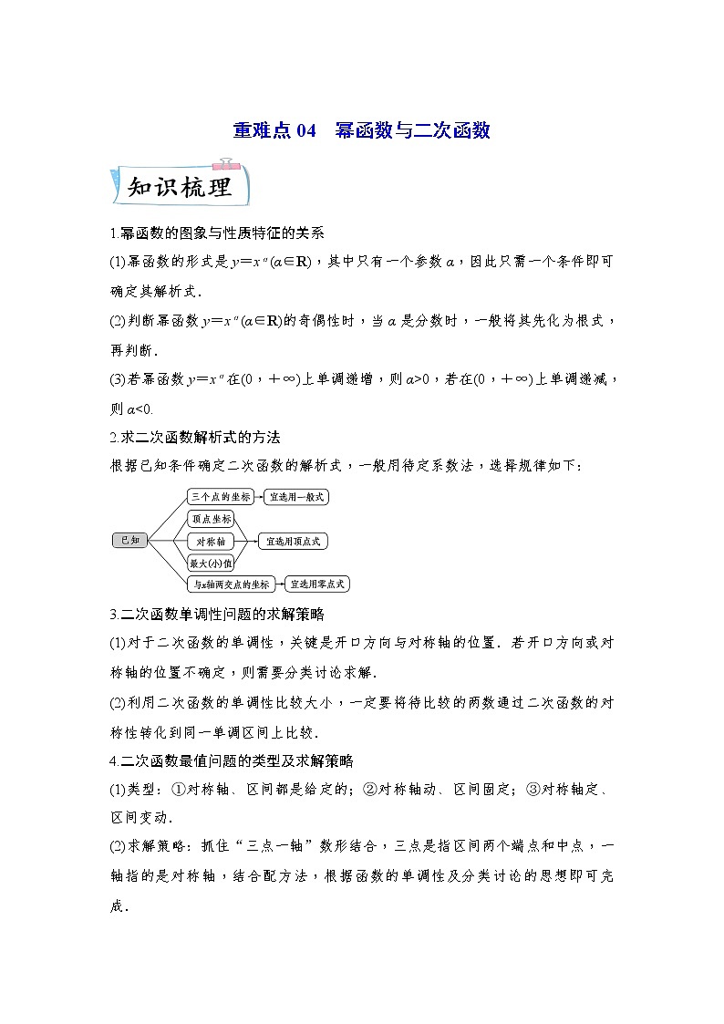 【备考2023】高考数学重难点专题特训学案（全国通用）——04 幂函数与二次函数 （原卷版 解析版）01