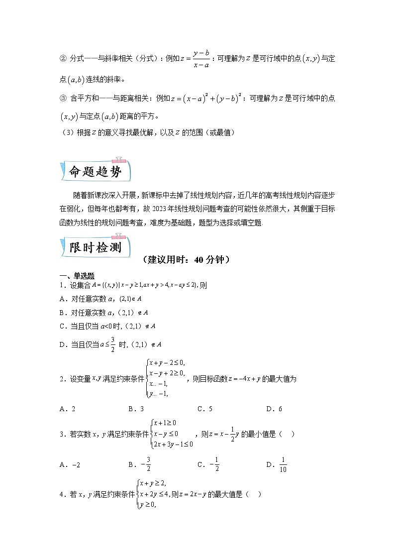 【备考2023】高考数学重难点专题特训学案（全国通用）——20  简单线性规划问题 （原卷版 解析版）02
