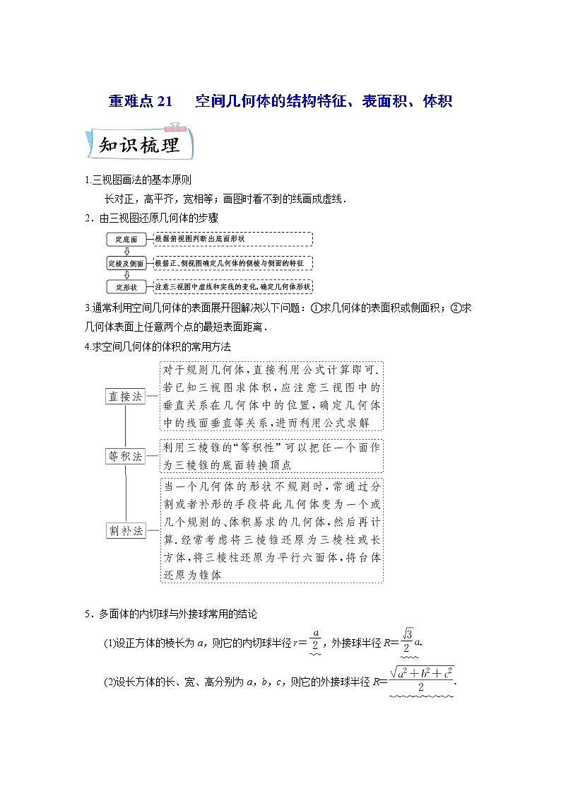 【备考2023】高考数学重难点专题特训学案（全国通用）——21 空间几何体的结构特征、表面积、体积 （原卷版 解析版）01