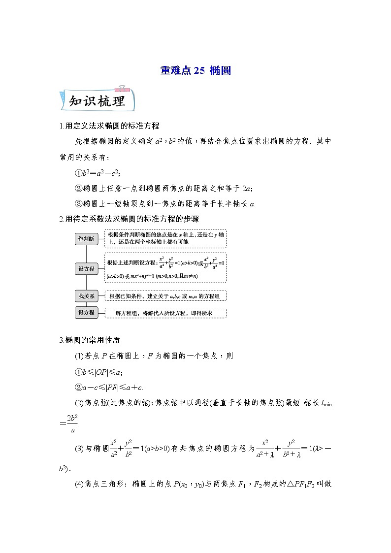 【备考2023】高考数学重难点专题特训学案（全国通用）——25 椭圆 （原卷版 解析版）01