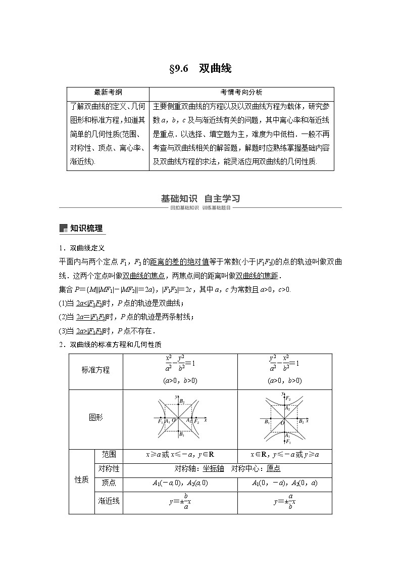 新高考数学一轮复习讲义9.6《双曲线》(2份打包，解析版+原卷版)01