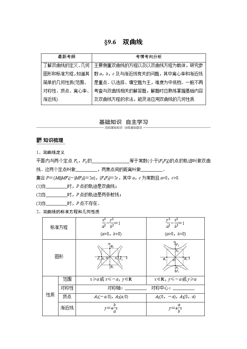 新高考数学一轮复习讲义9.6《双曲线》(2份打包，解析版+原卷版)01