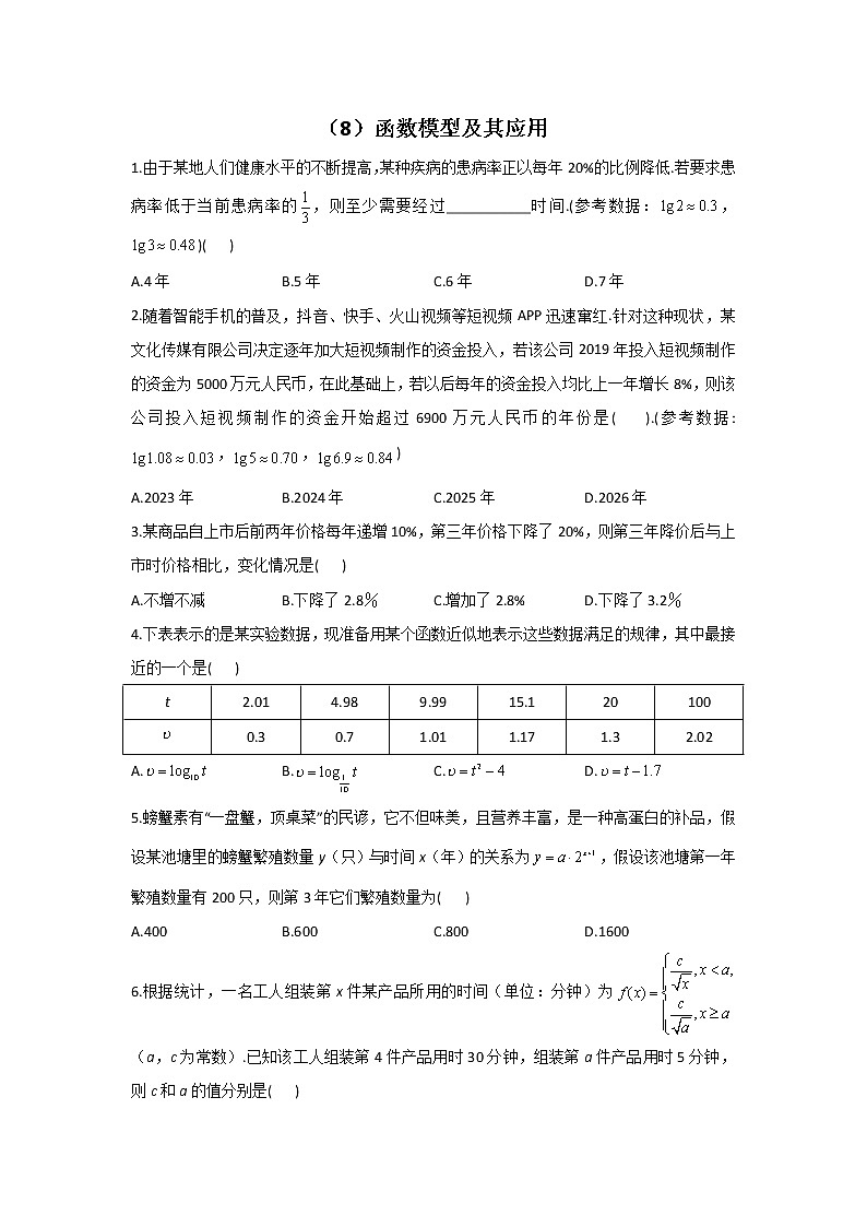 2023届高考数学二轮复习函数模型及其应用作业含答案第1页