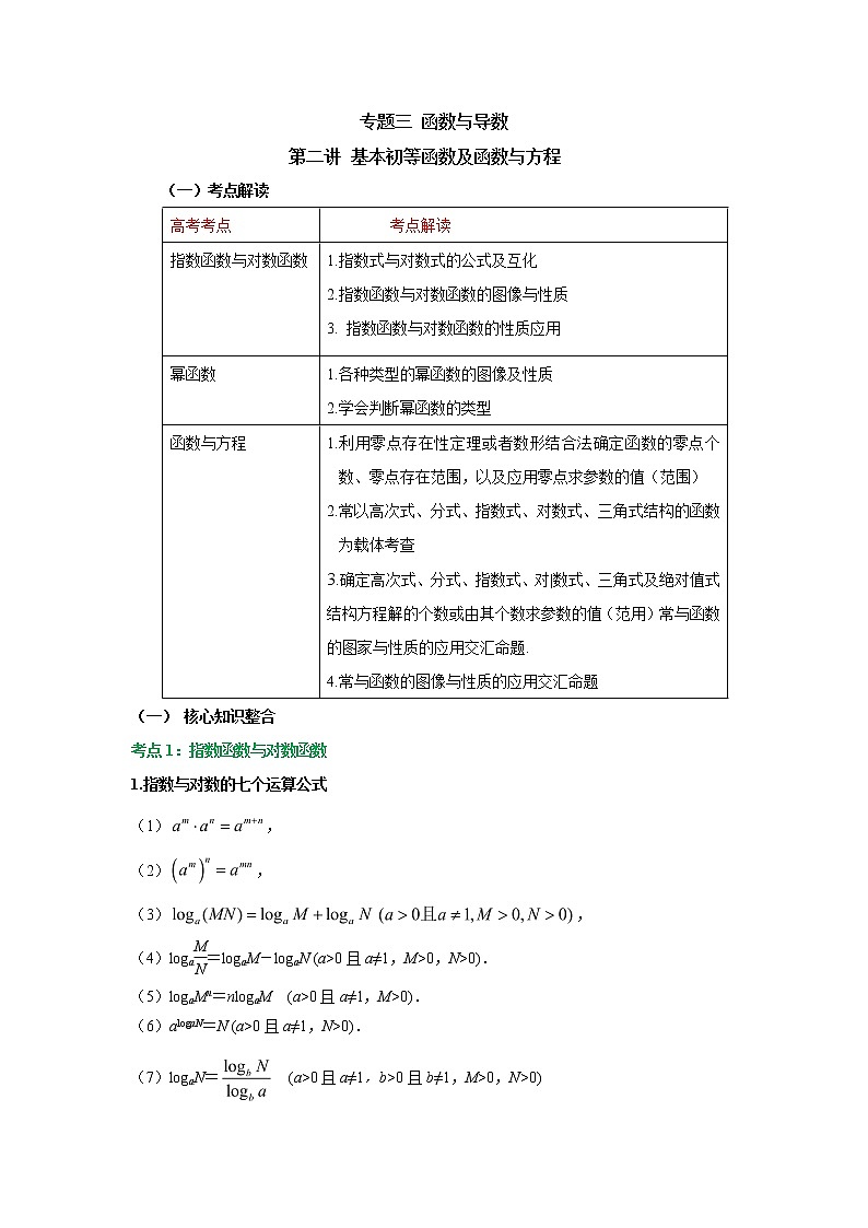 2023届高考数学二轮复习专题三函数与导数第二讲基本初等函数及函数与方程学案01