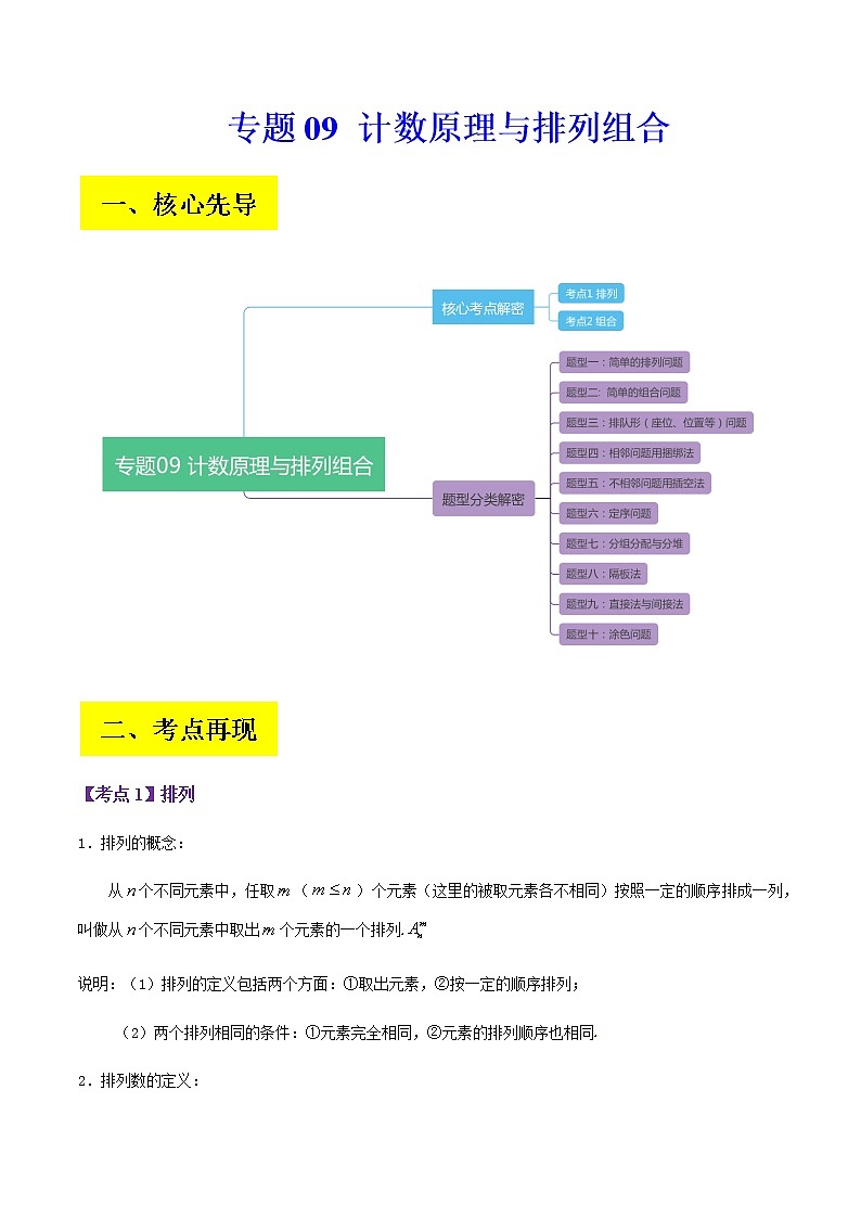 2023届高考数学二轮复习专题09计数原理与排列组合学案含解析第1页