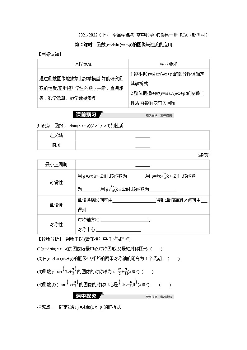 5.6   第2课时　函数y=Asin(ωx+φ)的图像与性质的应用 学案01