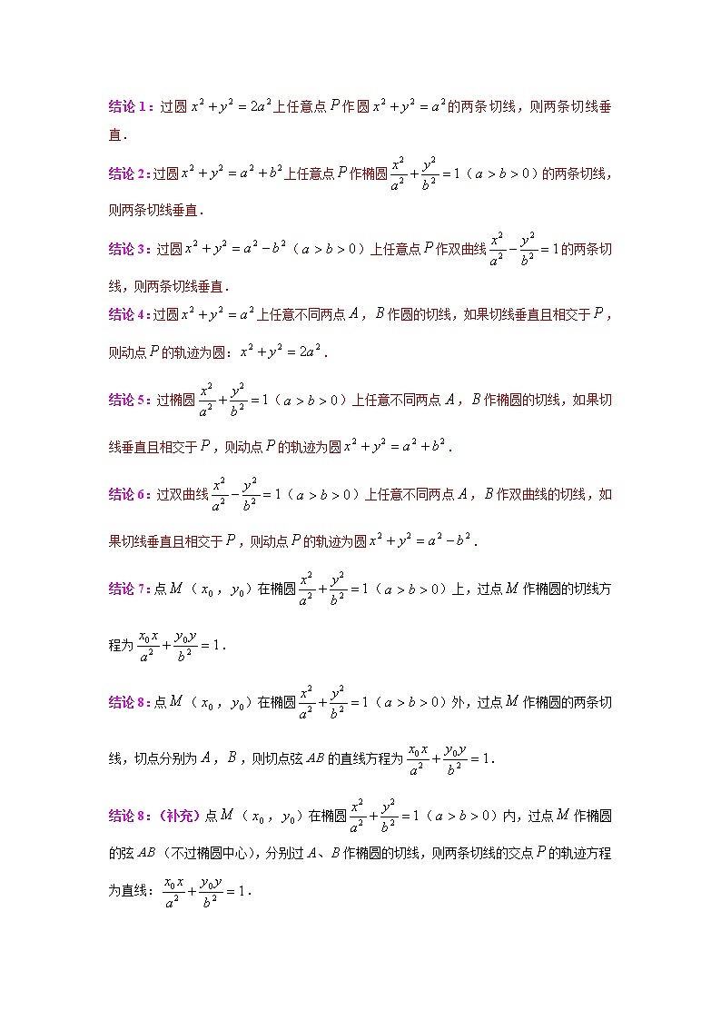 高中数学高考专区一轮复习圆锥曲线的相关结论192条第1页