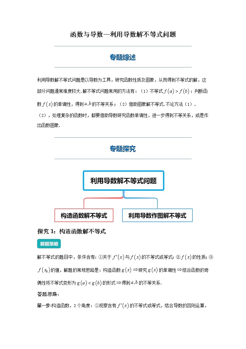 利用导数解不等式问题-2023届新高考数学高三二轮复习专题讲义第1页