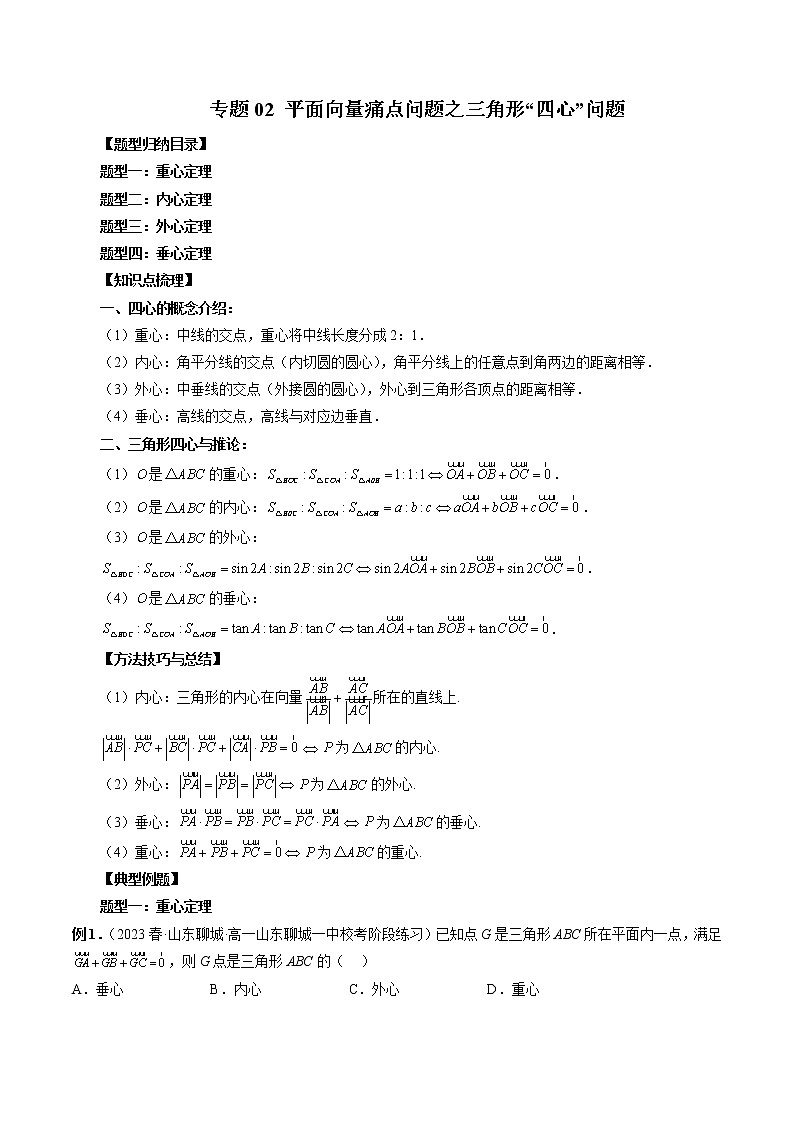 重难专题02 平面向量痛点问题之三角形“四心”问题（原卷版）第1页