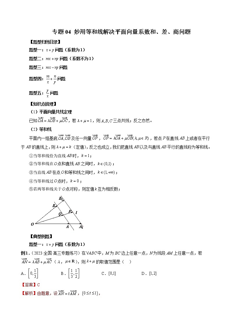 重难专题04 妙用等和线解决平面向量系数和、差、商问题（解析版）第1页