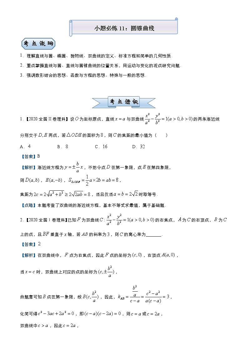 高中数学高考 2021届小题必练11 圆锥曲线（理）-教师版(1)01