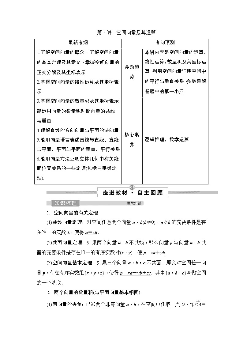 高中数学高考5 第5讲　空间向量及其运算第1页
