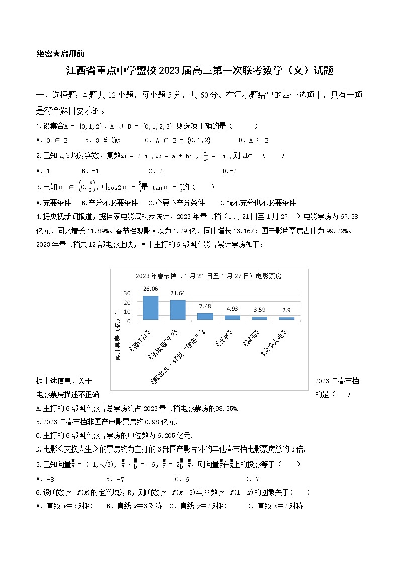 江西省重点中学盟校2023届高三第一次联考数学（文）试题01
