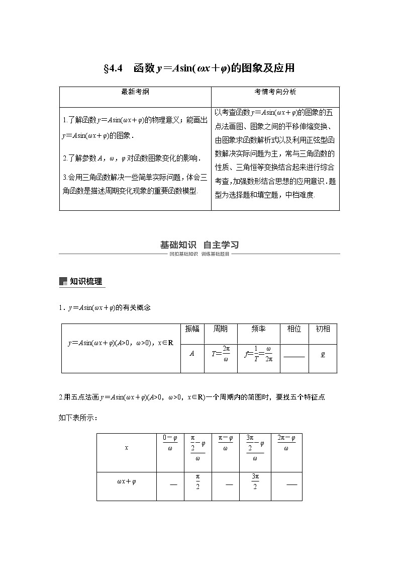 高中数学高考22第四章 三角函数、解三角形  4 4  函数y＝Asin(ωx＋φ)的图象及应用 试卷01