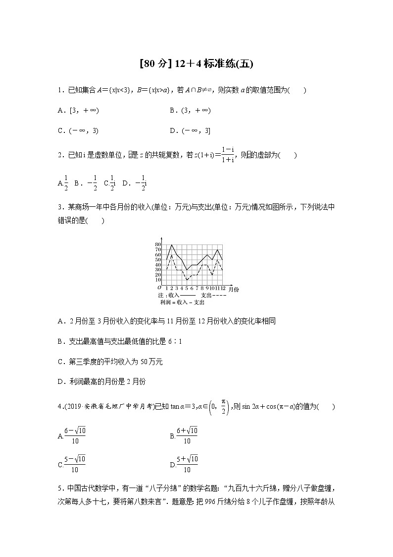 高中数学高考51第二部分 [80分] 12＋4标准练(五)第1页