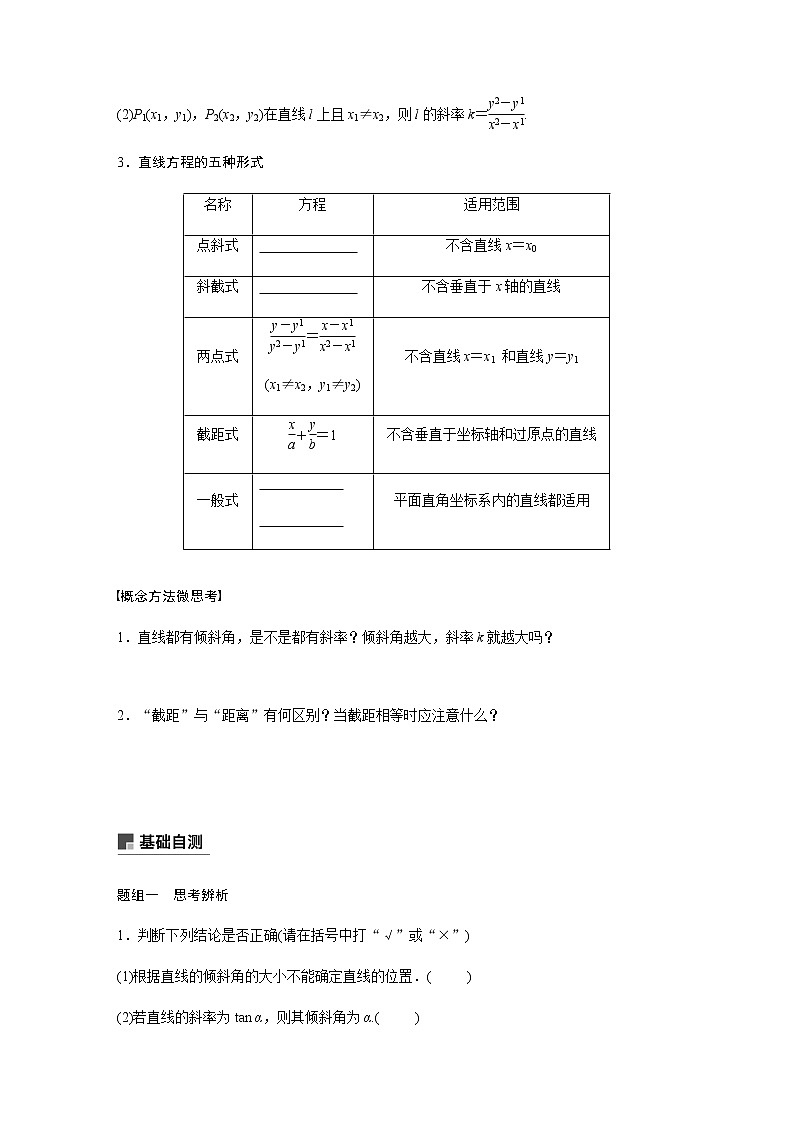 高中数学高考54第九章 平面解析几何 9 1　直线的方程 试卷02