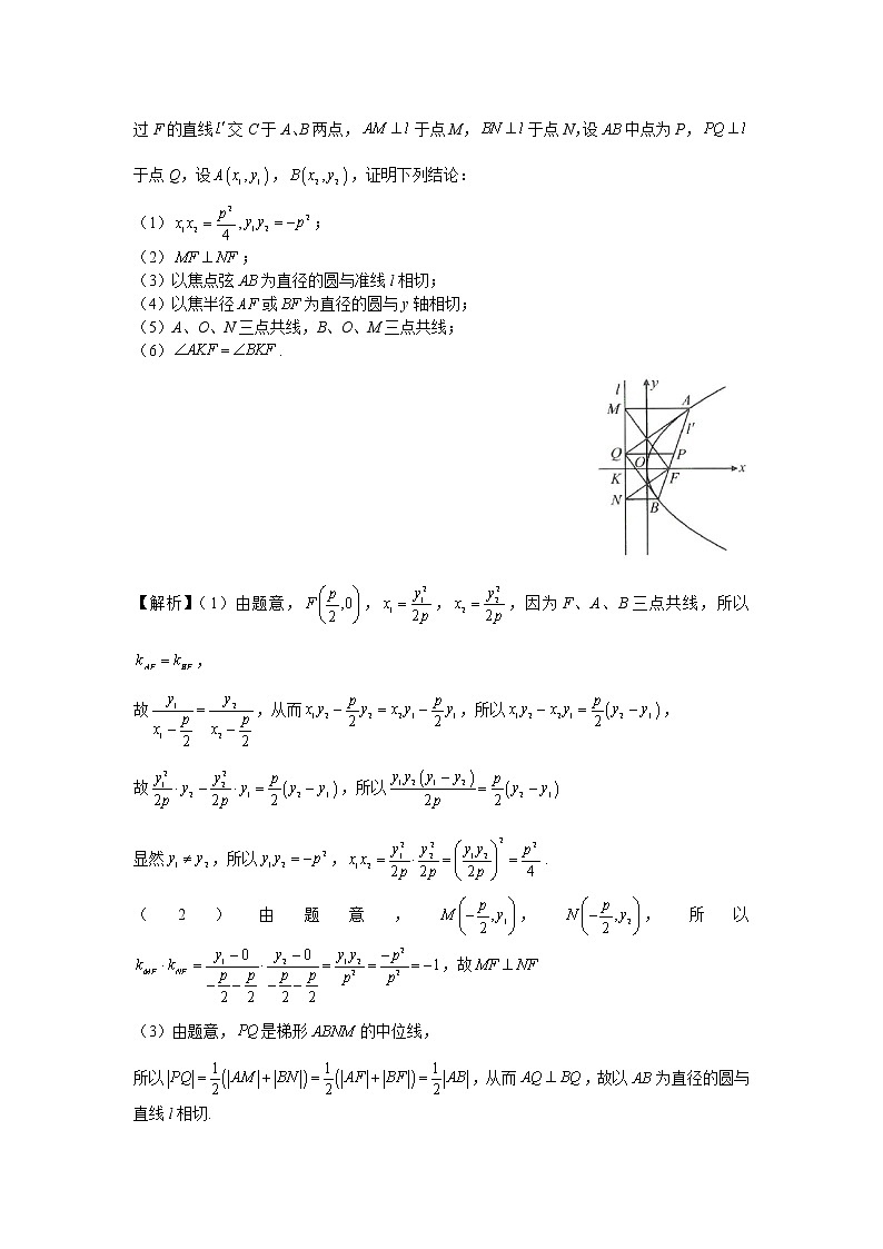 8.10 抛物线的常用结论 讲义——高考数学一轮复习解题技巧方法02
