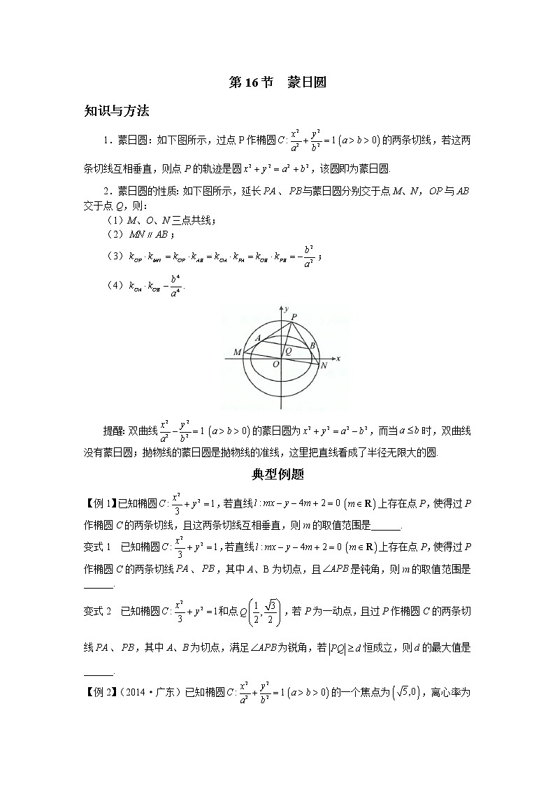 8.16 蒙日圆 讲义-高考数学一轮复习解题技巧方法01