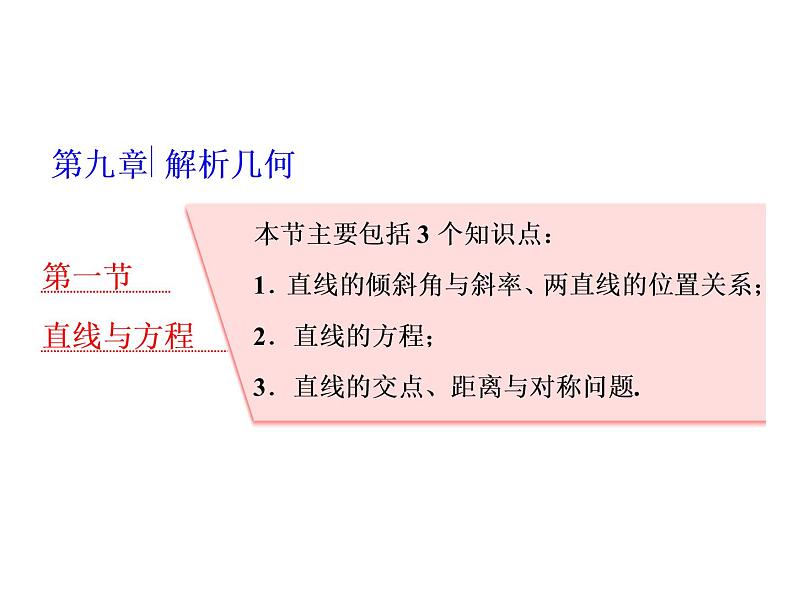 高中数学高考2018高考数学（理）大一轮复习课件：第九章 解析几何 第一节 直线与方程01