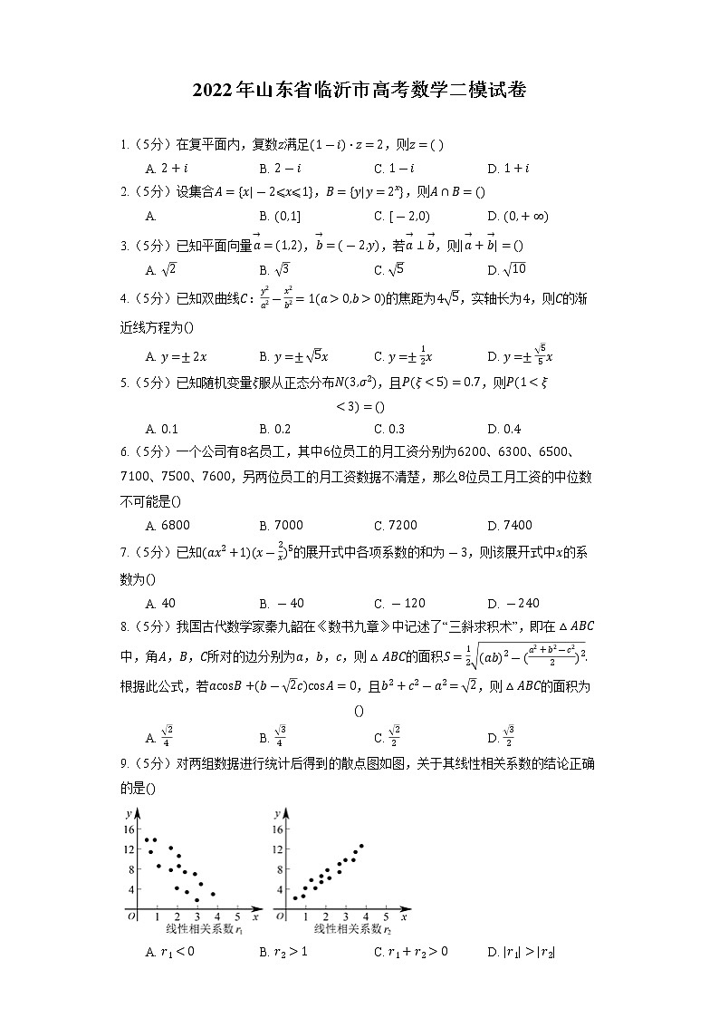 2022年山东省临沂市高考数学二模试卷01