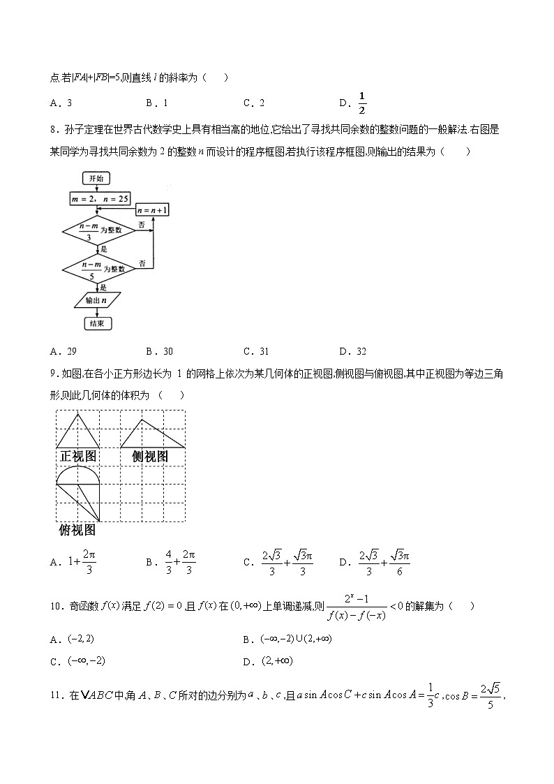 高中数学高考2021年高考数学（文）1月模拟评估卷（一）（全国3卷）（原卷版） (1)02