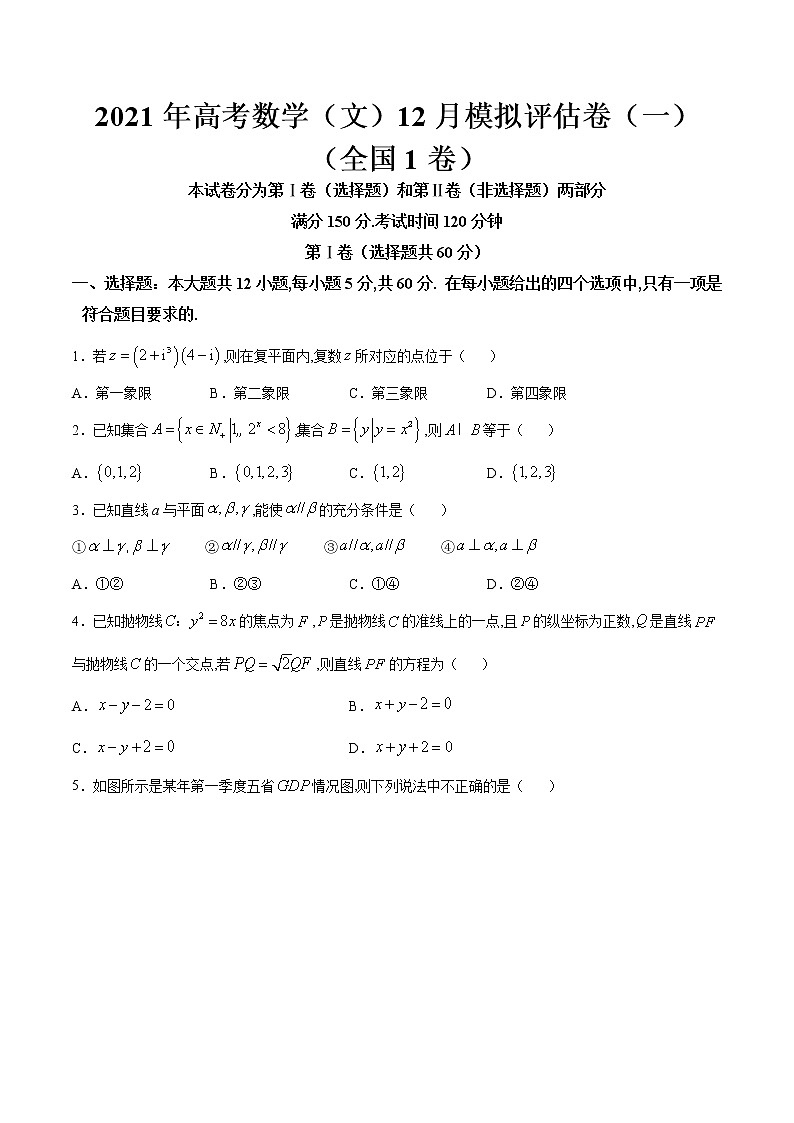 高中数学高考2021年高考数学（文）12月模拟评估卷（一）（全国1卷）（原卷版） (1)01