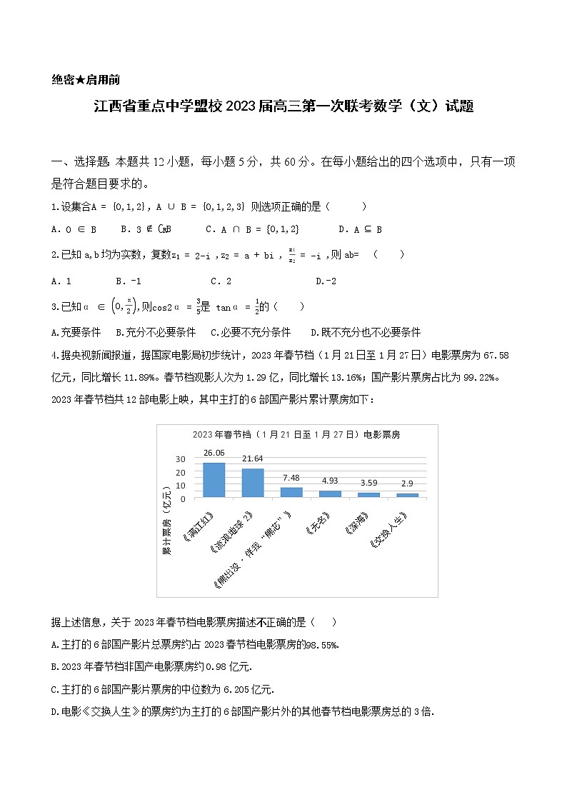 江西省重点中学盟校2022-2023学年高三下学期第一次联考数学（文科）试题无答案第1页
