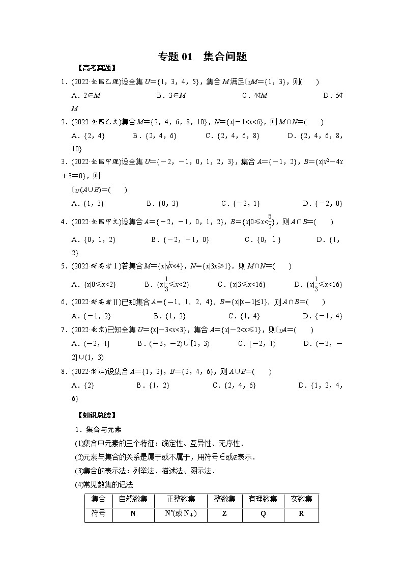 高考数学二轮复习专题01 集合问题(2份打包，教师版+原卷版)01