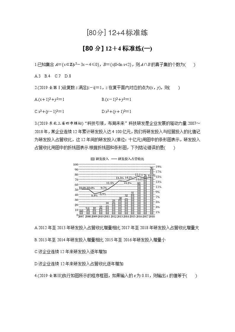 高中数学高考第2部分 高考22题逐题特训 专题2 [80分] 12＋4标准练标准练1第1页