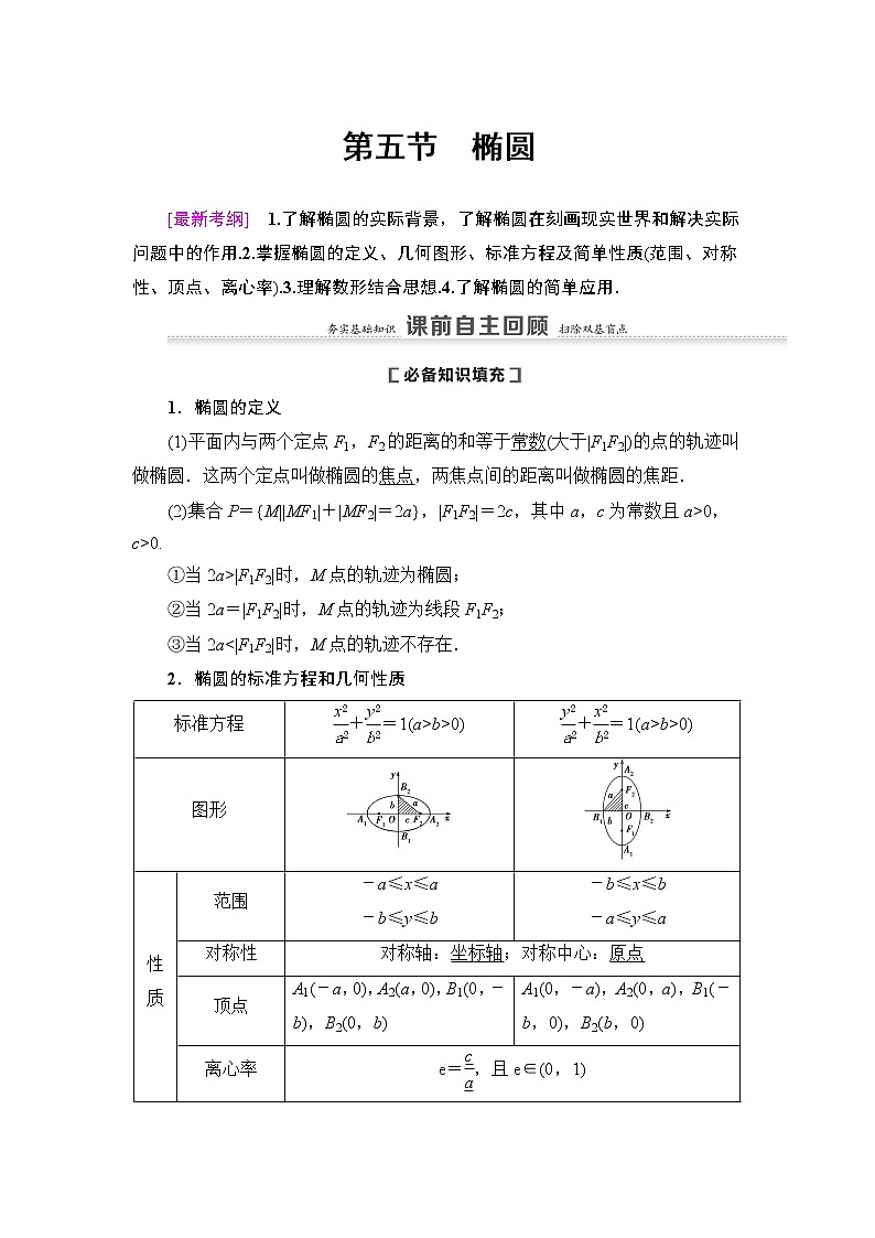 高中数学高考第5节 第1课时 椭圆及其性质 教案第1页