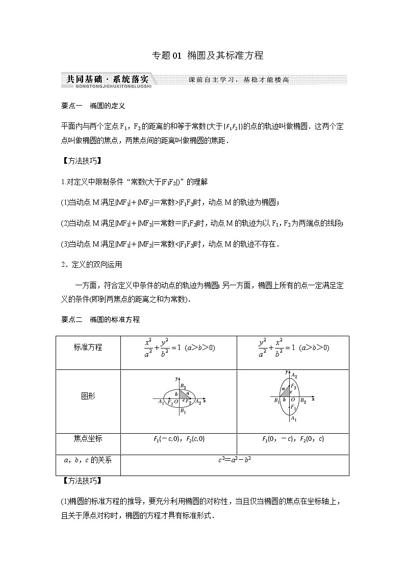 北师大版高中数学选择性必修第一册椭圆及其标准方程学案含解析01